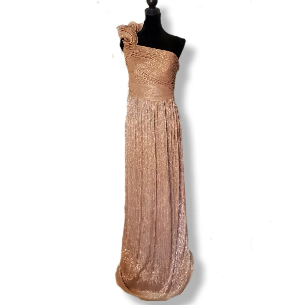 After Six One-Shoulder Metallic Blush Evening Gown